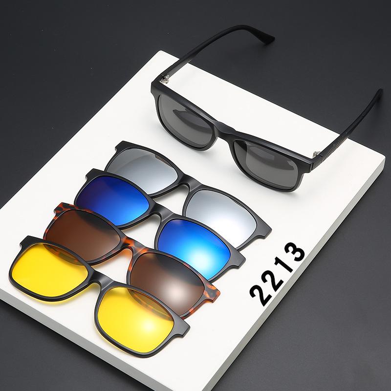 Unisex Retro Sunglasses Set with 5 Magnetic Interchangeable Lenses, Clip-On, In Stock 2213