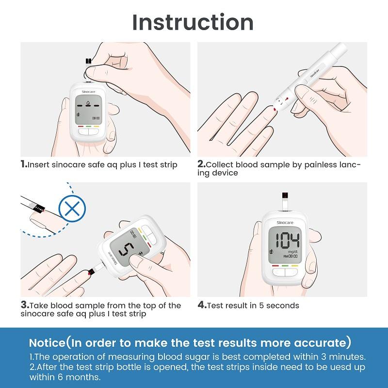 Sinocare 2023 НОВЫЙ безопасный монитор уровня глюкозы в крови модели AQ Pro I с 50/100/200 полосками, предупреждение о кетонах в крови при диабете