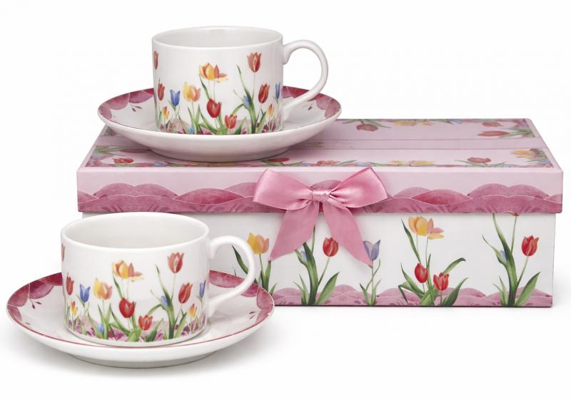 Set of Two Cups with Saucers 180 Tulips Gift