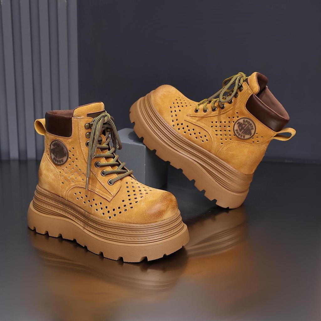 Женские ботинки на толстой подошве 8 см, дутые ботинки из ревеня для лета 2025 года, новые популярные повседневные ботинки, универсальные короткие ботинки, одинарные ботинки для женщин.