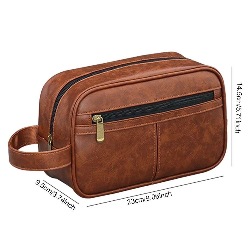 Multi Pocket Cosmetic Storage Bag Retro Travel Toiletry Bag Men Leather Wash Bag  Business Trips