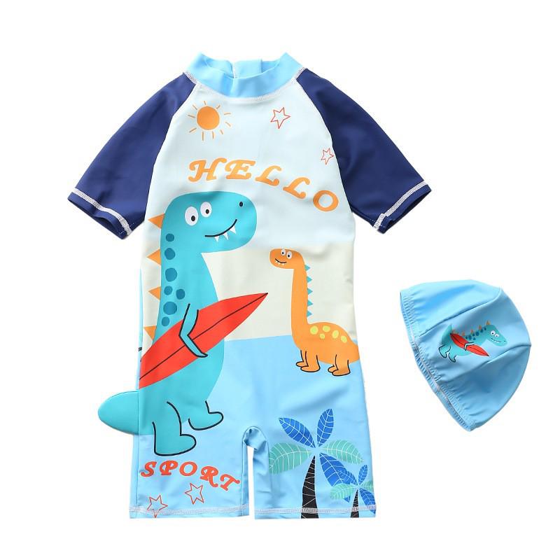 Boys' Cute Dinosaur Color Block Zipper Swimwear Set - One-Piece & Two-Piece