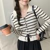 Autumn and winter Korean bright line polo lapel knitted top women's unique foreign style beautiful strap sweater bottoming shirt women