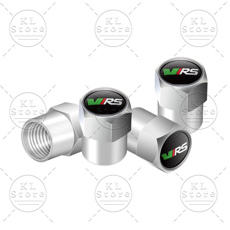 VJDX3 4pcs VRS Emblem Car Wheel Tire Valve Air Stem Caps Dust-proof Cover Decor For Skoda Octavia 1 2 3 Fabia Rapid Superb Kodiaq