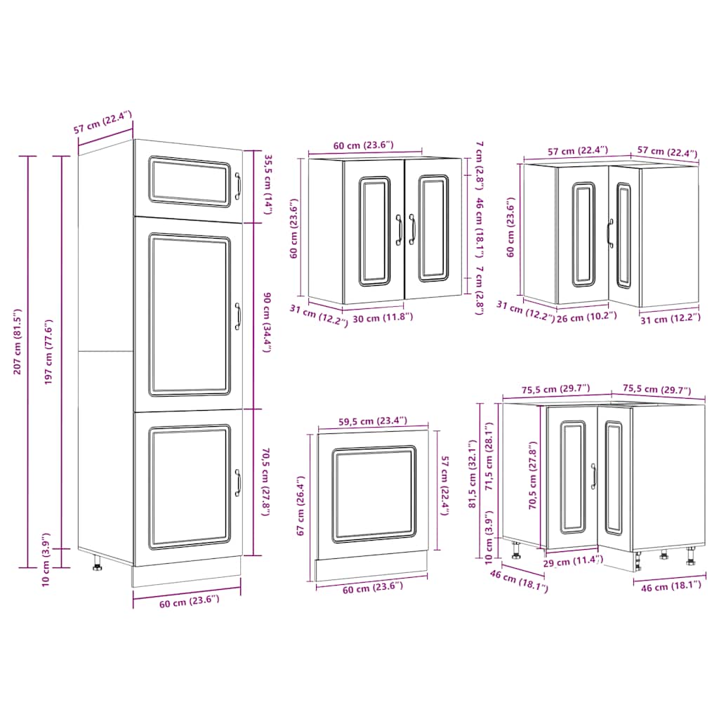 14 Piece Kitchen Cabinet Set Kalmar Black Wood Based Panel
