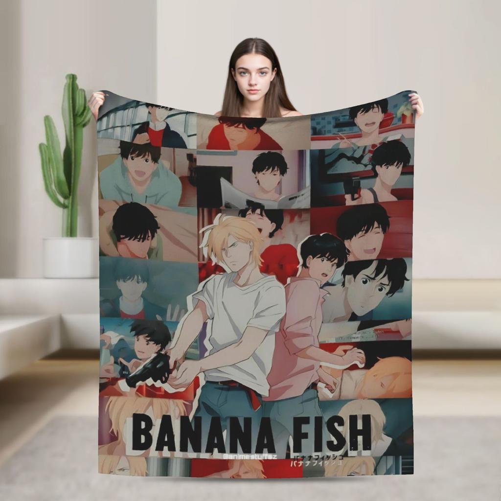 Banana Fish Anime Throw Blanket for Couch  Soft Fuzzy Plush Blanket 50x60 Inch Multiple Sizes Bedspreads for All Seasons