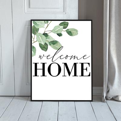 Nordic Welcome Home Quote Эвкалипт Плакат Картина на холсте Зелень Настенное искусство Вход Знак Картины для гостиной Домашний декор