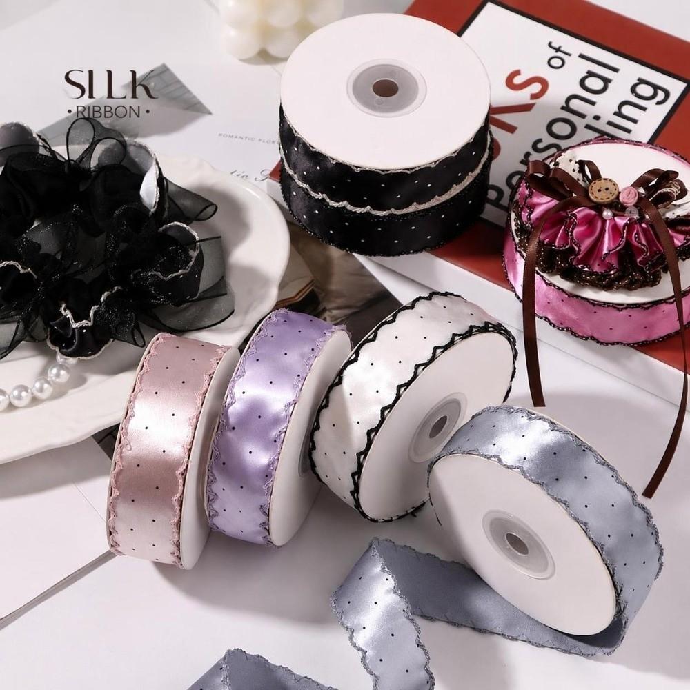 DIY Bow Satin Fabric Ribbons Gift Box Bouquet Dot Lace Ribbon Polka Dots Ribbons Gift