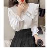 Solid Color Shirt for Women Spring Autumn New Design Sweet Fungus Edge Doll Collar Long-sleeved Top