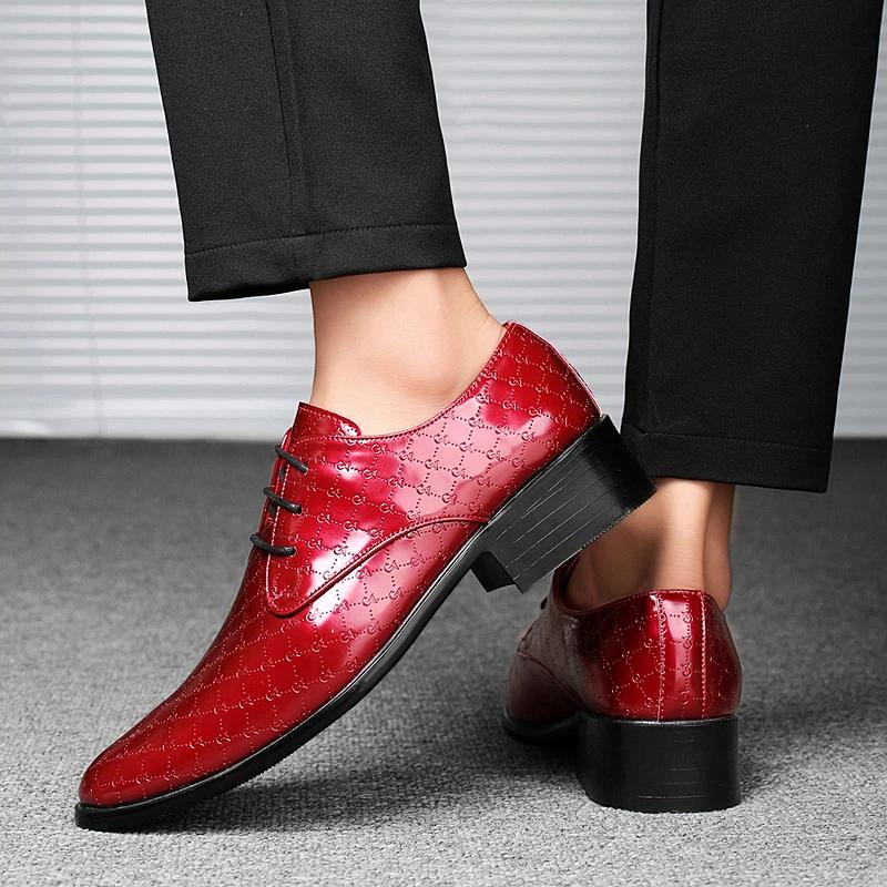 Fashion2024 Классические красные туфли мужские лакированные кожаные мужские оксфорды дерби джентльменские деловые туфли мужские роскошные туфли для вечеринки и свадьбы мужские