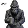 Gorilla Ornaments for Desk 3D Printed in Suit Ornament, Coffee Drinking Figurine, Creative Animal Office Stress Relief Decorations Sculpture,
