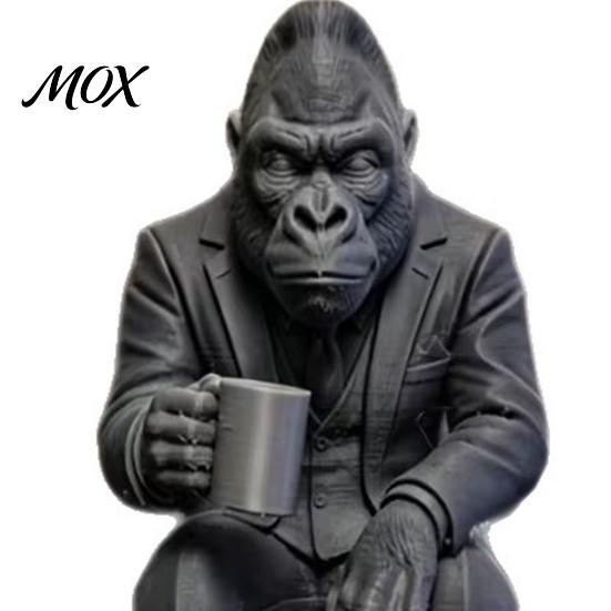 Gorilla Ornaments for Desk 3D Printed in Suit Ornament, Coffee Drinking Figurine, Creative Animal Office Stress Relief Decorations Sculpture,