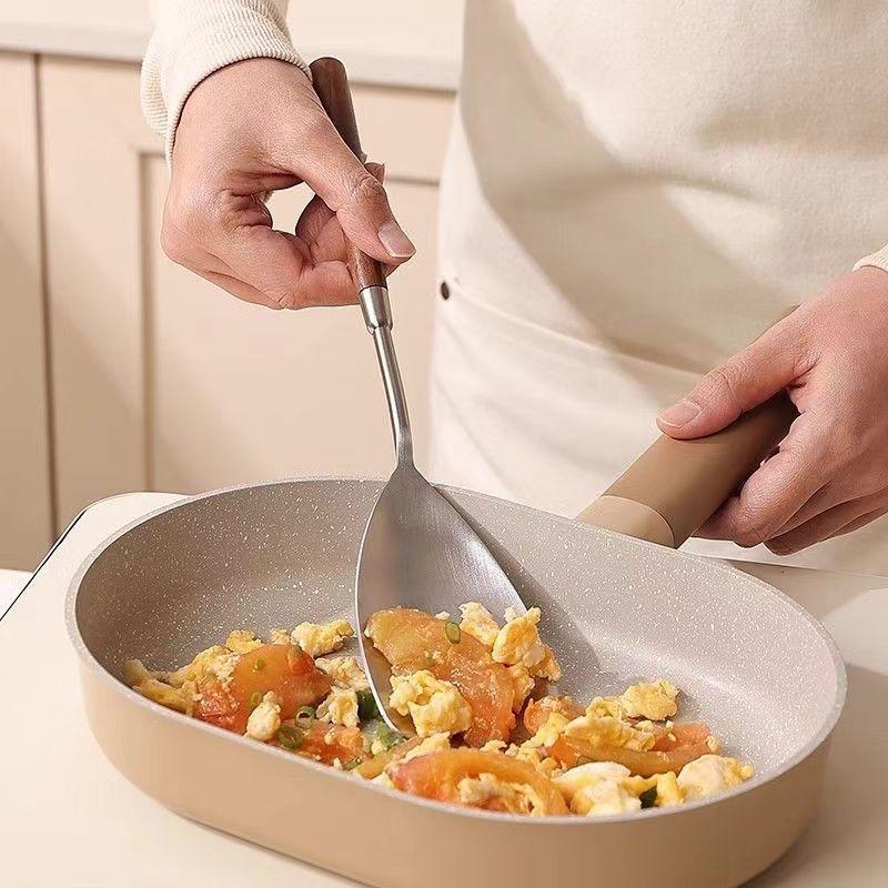 Ручка из орехового дерева Кухонная утварь Нержавеющая сталь Ложка для супа Лопатка для риса с длинной ручкой Ложка для горячего горшка Ложка для супа Ложка для конджи Кухня