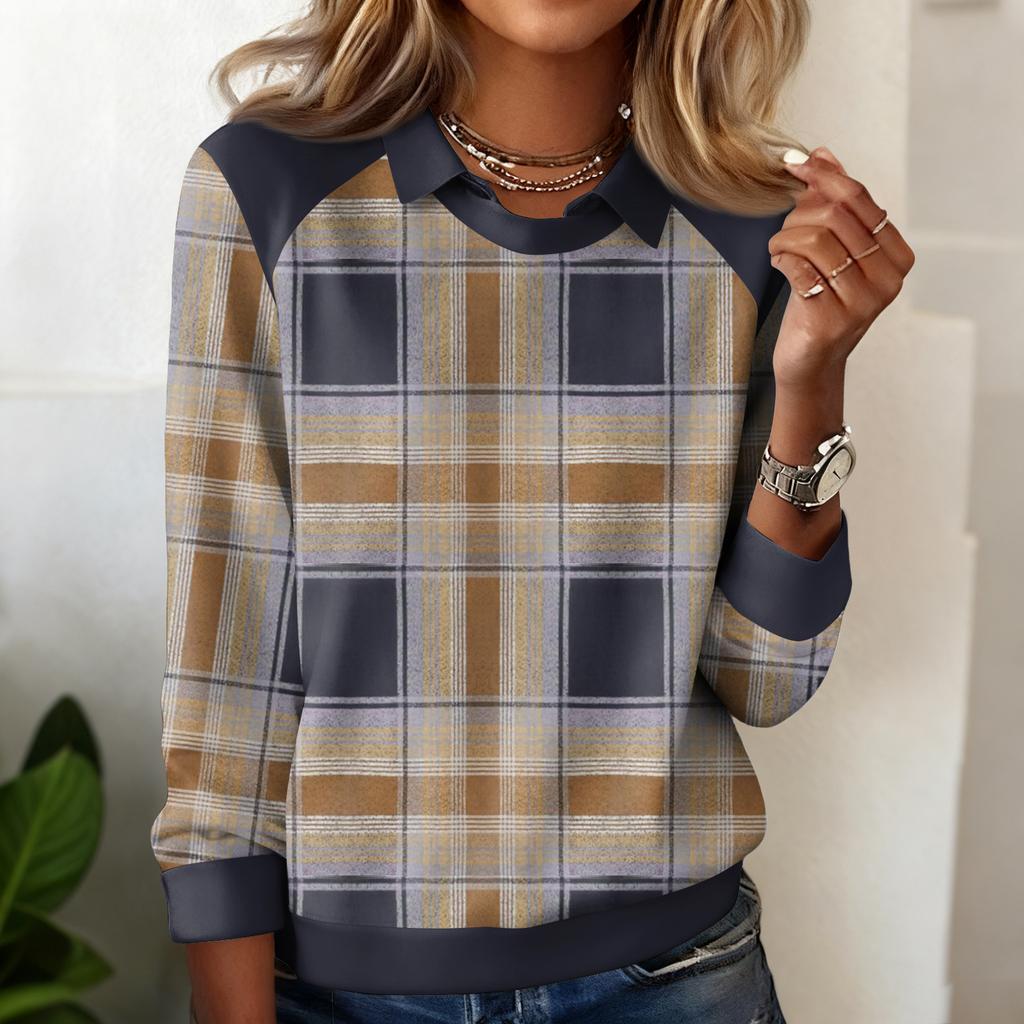 Женский повседневный свитшот с длинными рукавами и принтом в клетку