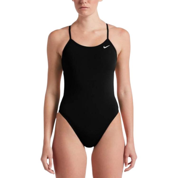 Nike Solid Color Logo Pattern One-Piece Swimsuit Women swimsuit Black NESSA018-001