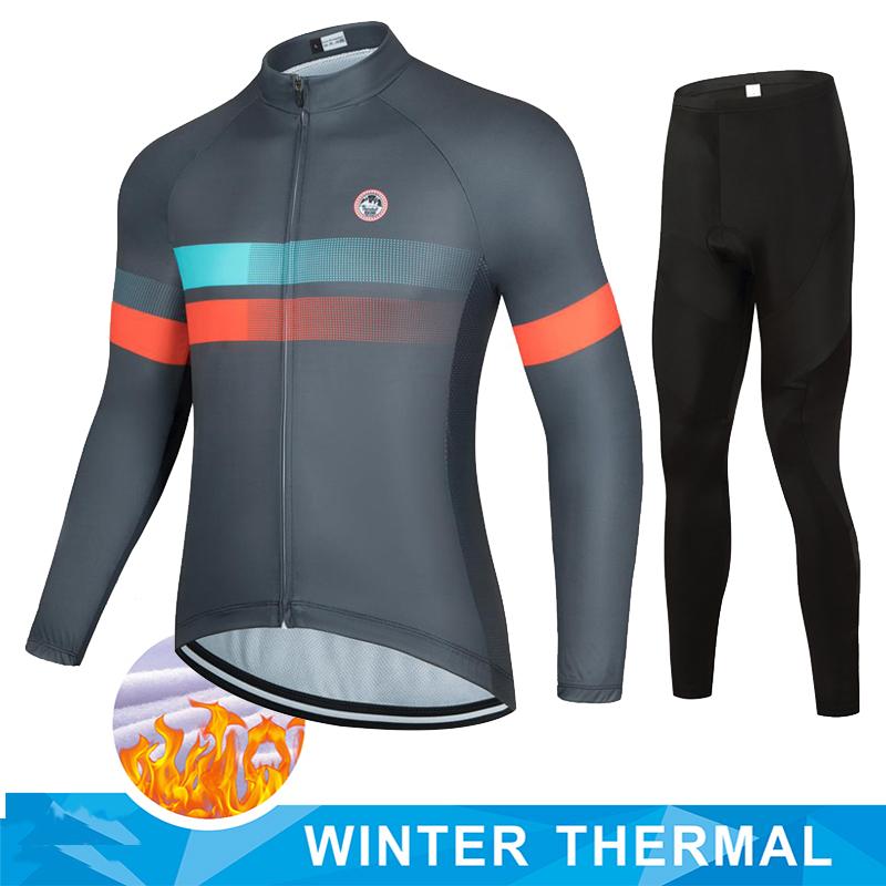Team Men's Winter Thermal Fleece Cycling Long Sleeve MTB Bicycle Warm Riding Jersey Set Road Bicycle Riding Outdoor Clothing