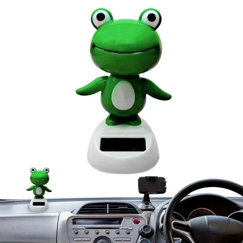 Solar Powered Dancing Frog Car Dashboard Decoration Funny Animated Head Shaking Design Home Office Decor Gift