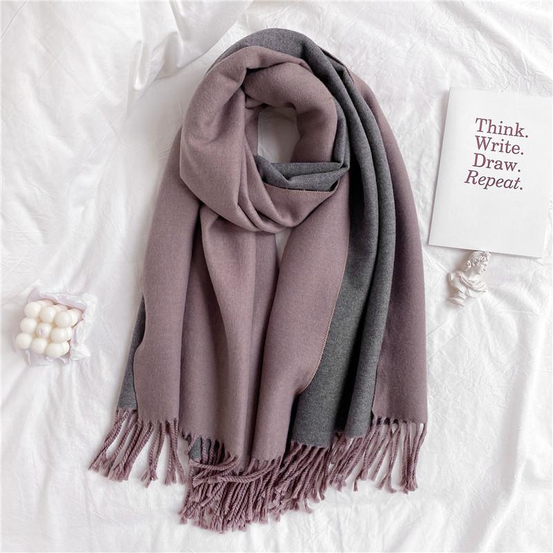 Scarf Women's Winter Simple Versatile Soft Double Sided Solid Color Shawl Tassel Imitation Cashmere Thickened Autumn and Winter Warm Scarf