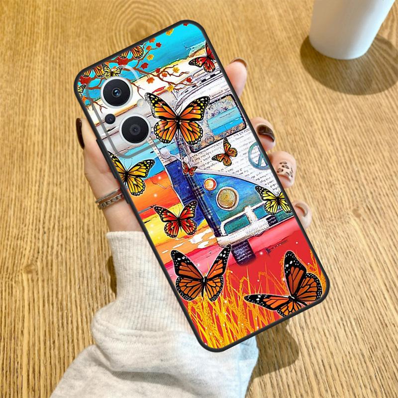 Hippie Peace Bus and Sunflower Funda For OPPO Reno 13 F 14F 12F 11F 8T 7 8 Lite 10 11 12 14 OPPO Find X5 X6 X8 X9 Pro Case