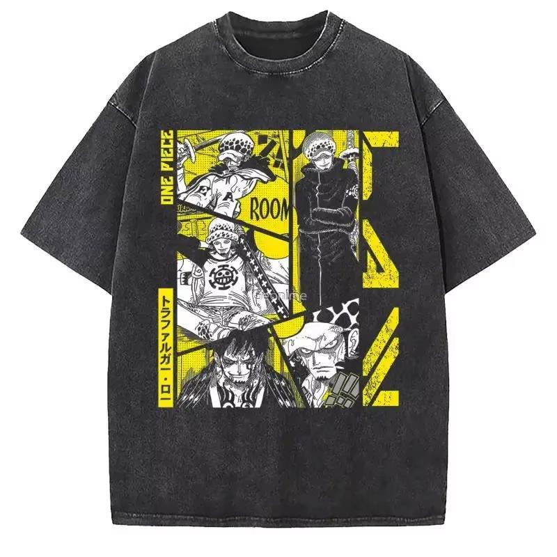 Japanese Anime ONE PIECE Graphic  Cotton Print TShirt Retro Washed Shortsleeved Top for Men Women YK Harajuku Tee