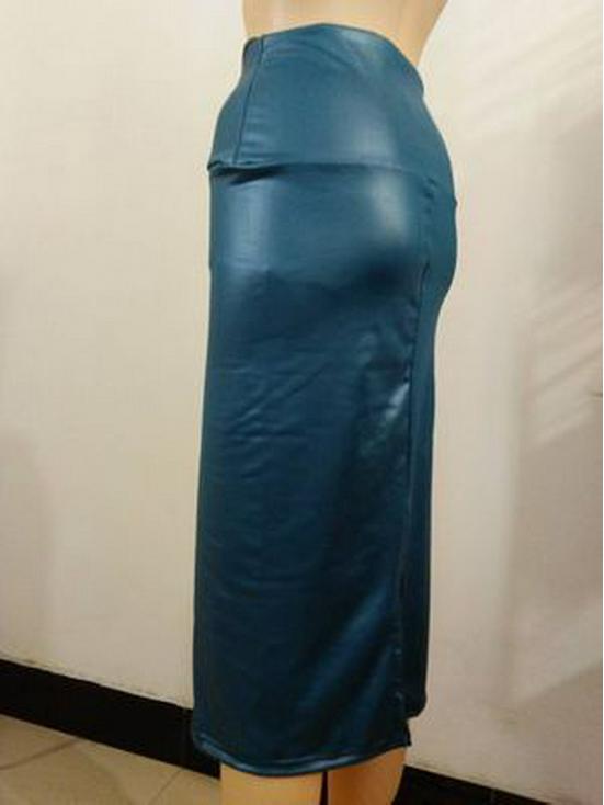 Европейский и американский стиль Сексуальная юбка-миди из искусственной ПУ кожи с завышенной талией и разрезом до колена