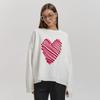 Foreign trade red heart sweater, Europe and America 2025 autumn new line-lined heart sweater, crew neck pullover sweater