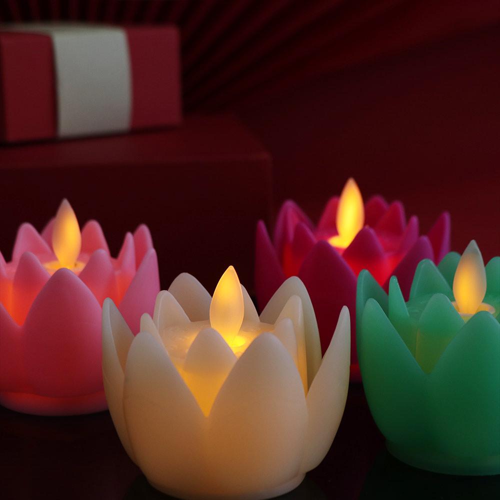 Creative LED Night Light Colorful Tea Lights Indoor Outdoor Lighting Lotus Lamp Xmas Birthday