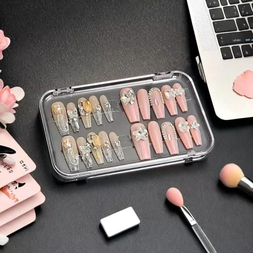 Plastic Clear Jewelry Box Rectangle Packaging Box Nail Storage Case For False Nails Display