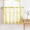 Sheer Short Curtain Panel With Minimalist Leaf Print Cafe Kitchen Window Decor In Navy Blue