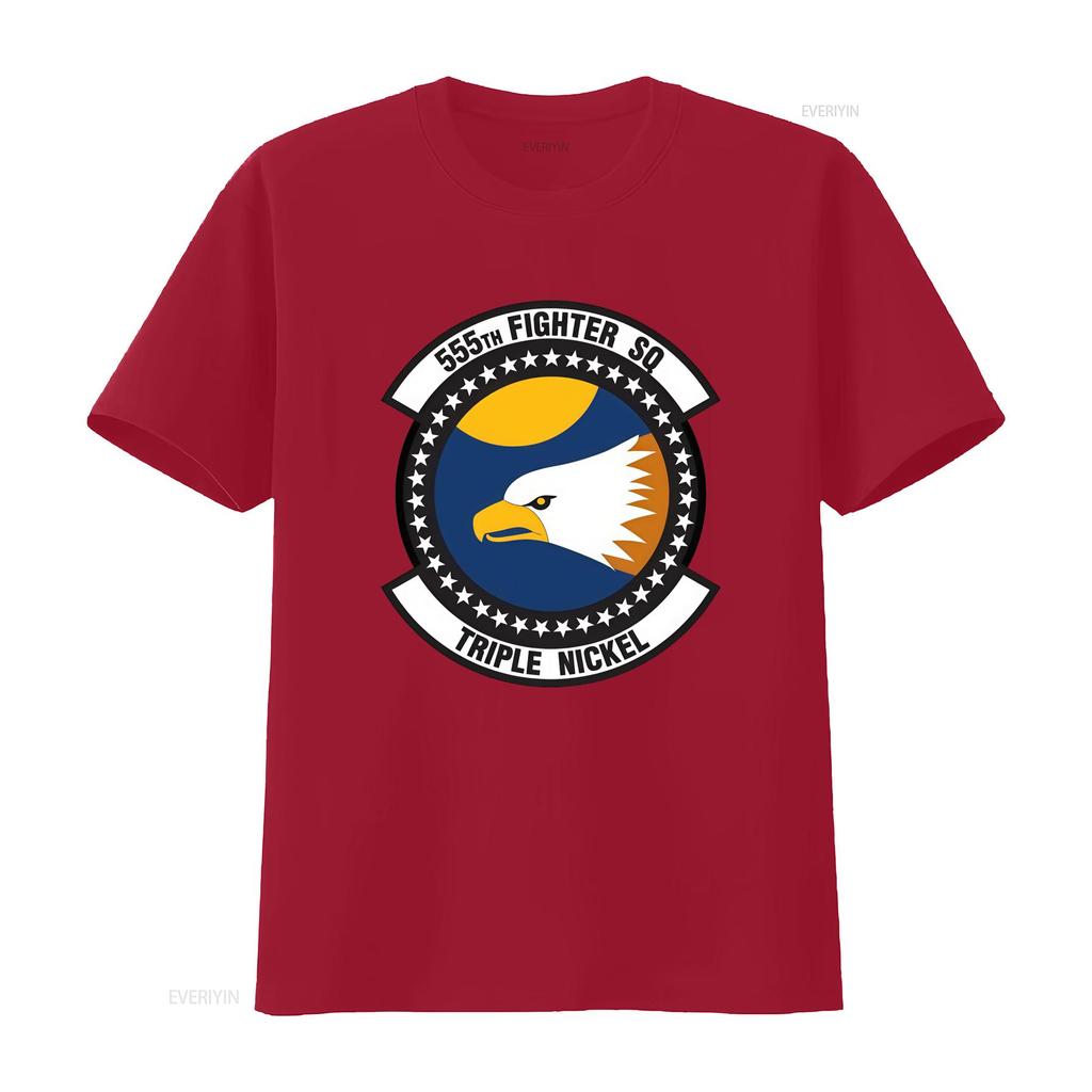 USAF Licensed 555th Fighter Squadron T Shirt D3 Triple Nickel Design with Eagle Logo vintage Washed Stretched Casual Slightly