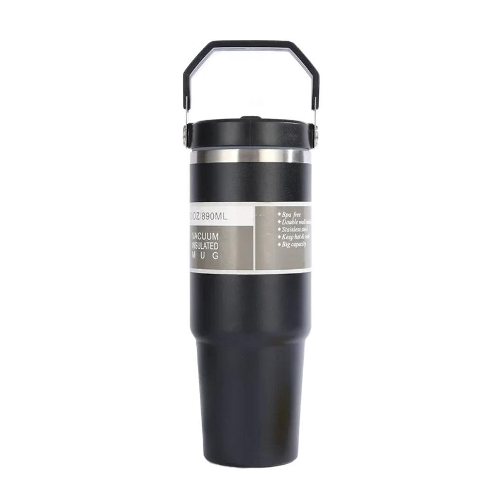 Stainless Steel Thermos Cup with Straw and Handle Portable Car Cup Double Wall Travel Sports Water Bottle Coffee Vacuum Flask