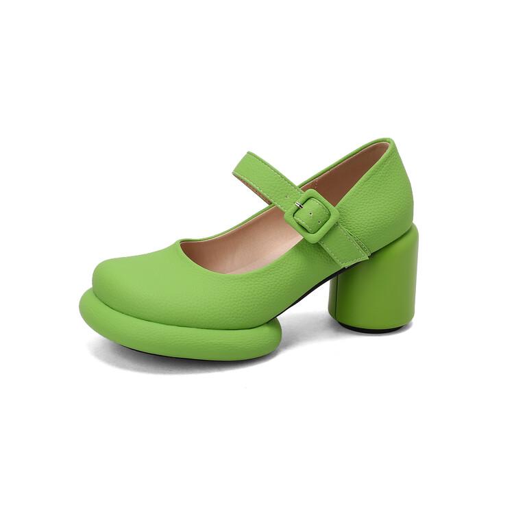 Женские туфли-лодочки из искусственной кожи на массивном каблуке с круглым носком Мэри Джейн с пряжкой, милая вечерняя весенне-осенняя обувь, черный, белый, желтый, зеленый