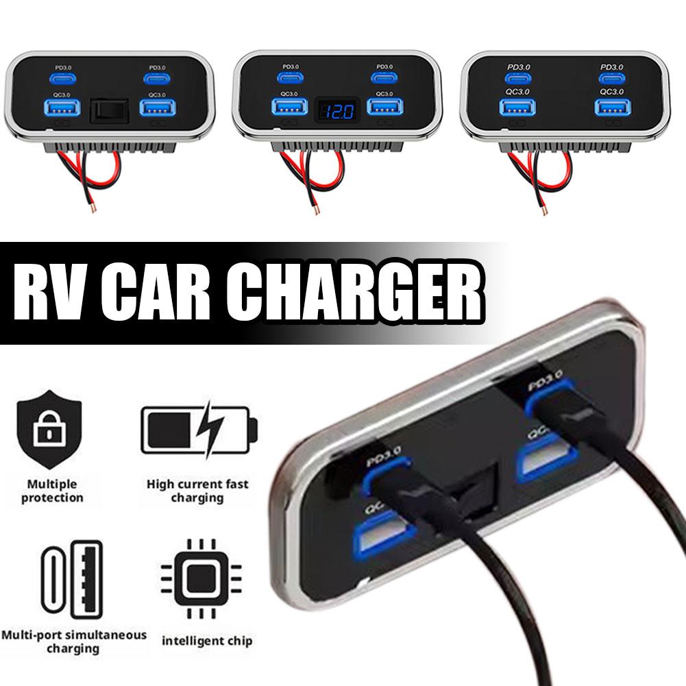 4-портовый USB-разъем 12 В для автодома, 18 Вт, двойной Type-C PD3.0 Быстрая зарядка и QC3.0, Панель, Настенный адаптер-зарядное устройство для морского транспорта, Автобуса, Квадроцикла, Грузовика