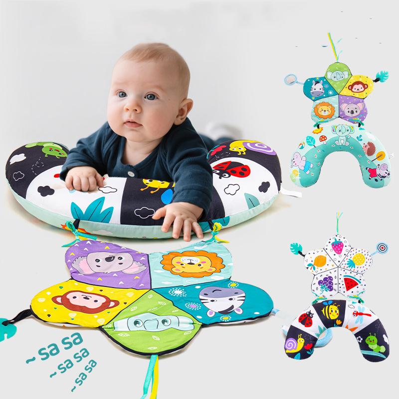 Подушка для младенца Игрушка для выкладывания на животик Черно-белая Подушка для лежания Высококонтрастная Двусторонняя Сенсорная игрушка Подушка для тренировки держать голову новорожденного