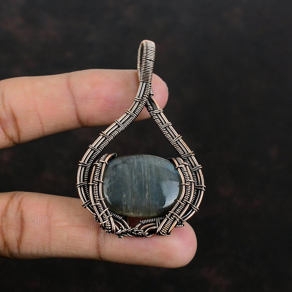 Labradorite Pendant Copper Wire Wrapped Gemstone Jewelry Handmade Copper Pendant Unique Design Jewelry Wire Wrapped Pendant Gifts For Mother