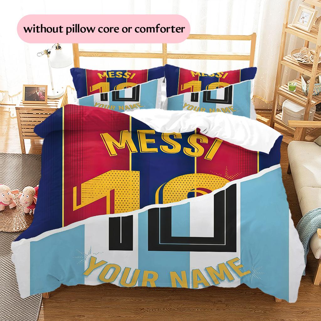 Custom Name Lionel Messi Pattern Bedding Quilt Set Home Decoration Gift (1 * duvet cover + 2 * pillowcase without core)