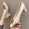 Korean Version Square Toe Chunky Heel High Heels Temperament Professional Single Shoes Women Simple Square Buckle Fashion Women's Shoes