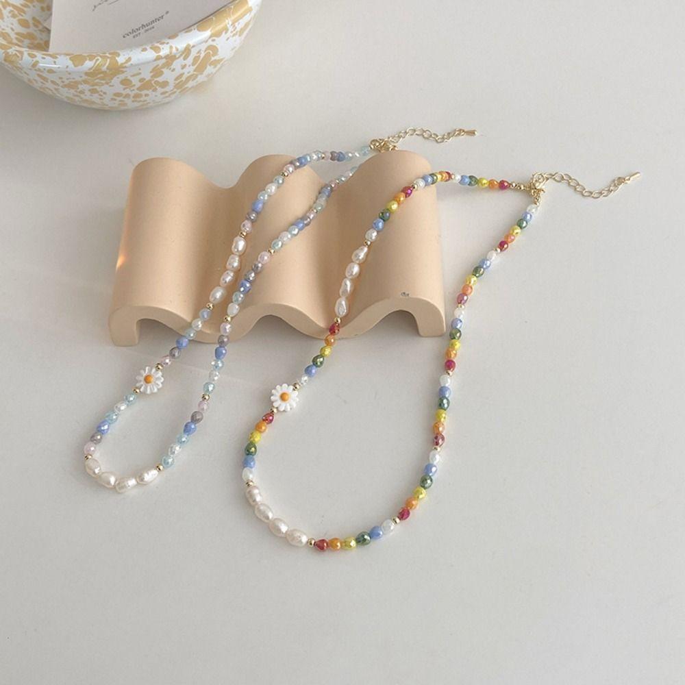 Minority Design Daisy Bracelet Bead Flower Pearls Clavicle Chain Rice Bead Necklace  Decoration