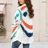 Women Plus Size Long Sleeve Open Front White Printed Cardigan Draped Collar Curved Hem
