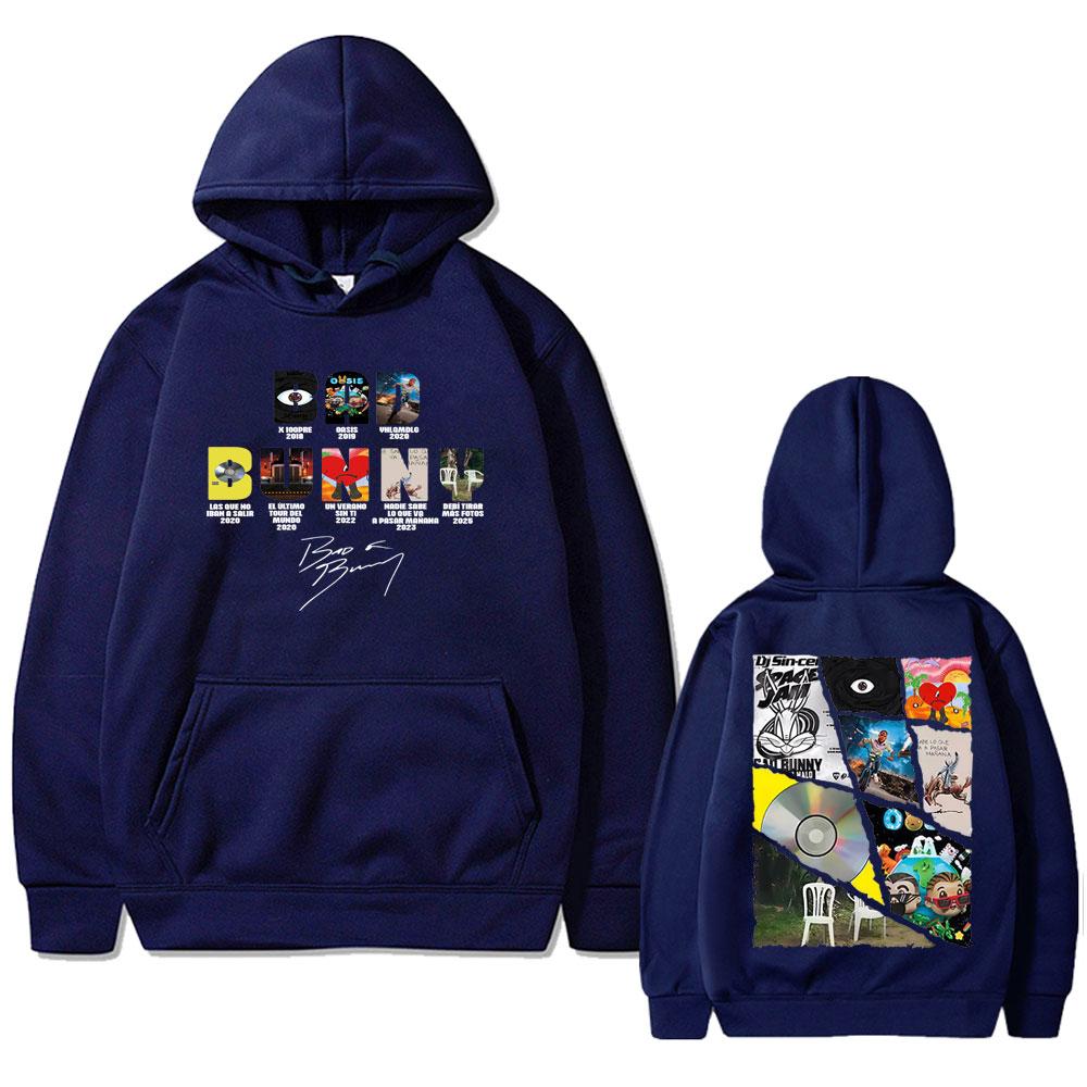 Bad Bunny Hoodie Album Covers Front Back Print Men Women Latin Music Pullover Sweatshirt Vintage Rap Unisex Casual Streetwear Hooded Top