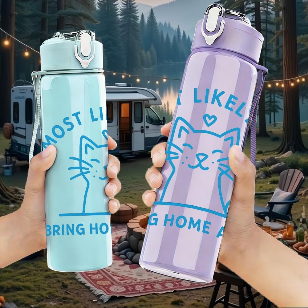 1PC Most Likely Bring Home A Cat Logo 750ml Color Plastic Sports Water Bottle Leakproof Flip Straw Lid Suitable for Sports Office Home Use