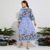 Spring Women's Plus Size Dress Floral Elastic Waist Flared Sleeve Vacation Long Dress