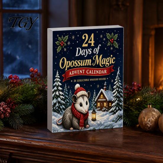 Christmas Advent Calendar 24 Days with 2D Flat Acrylic Possum Pendants, Hanging Ornaments Festive Countdown for Tree Decoration And Holiday
