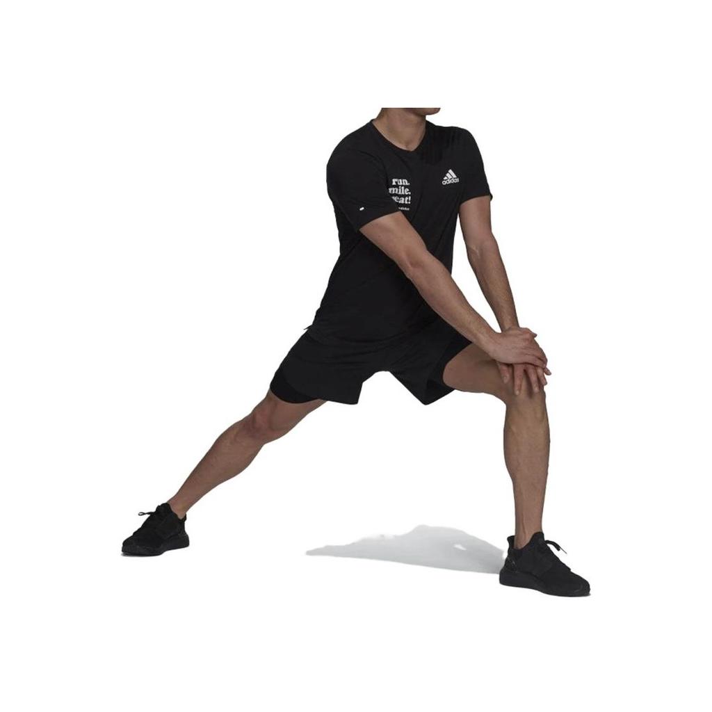 Adidas Дышащая свободная футболка с круглым вырезом и принтом для бега, тренировочная футболка с короткими рукавами, мужские топы, черные GU0285