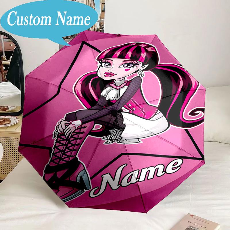 Custom Name Umbrella Monster High Artwork Umbrella 8-Frame for Travel, Camping, Casual Lightweight Portable, Essential for Family Gifts