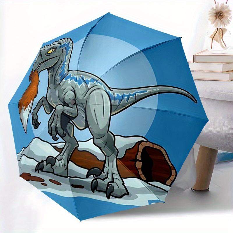 1pc Blue Velociraptor Pattern Automatic Umbrella is Fashionable and Good-Looking, Suitable for Travel and Daily UseW014