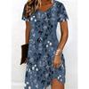Summer Women's V-neck Short-sleeved Dress Elegant Floral Print Loose Casual Dress