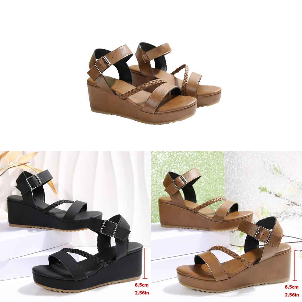 Romana Summer Woven Platform Sandals For Women With Pu Material And Buckle Strap