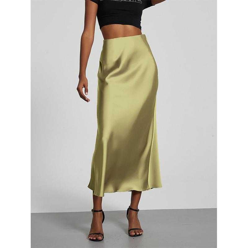 Модная атласная длинная юбка для вечеринки с высокой талией, однотонная, повседневная базовая женская юбка, юбка годе, шикарная летняя женская одежда 2025