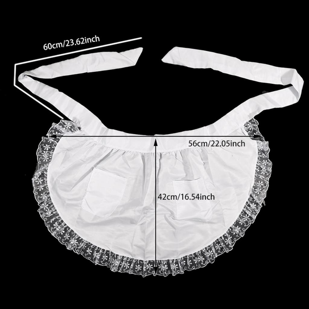 Lace/Ruffled Decor Woman Apron Half Waist Short Cosplay Maid Lolita Pinafore Baking Kitchen Cleaning Bib with Pocket